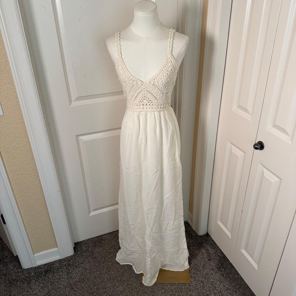 ba&sh Crochet Bodice Maxi Dress Women’s Size 1 (Small) White Boho Festival
